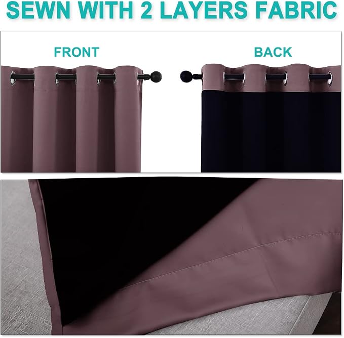 NICETOWN 100% Blackout Curtains 54 inches Long, Double-Deck Completely Blackout Window Treatment Thermal Insulated Lined Drapes for Small Window (Dry Rose, 1 Pair, 52 inches Width Each Panel)