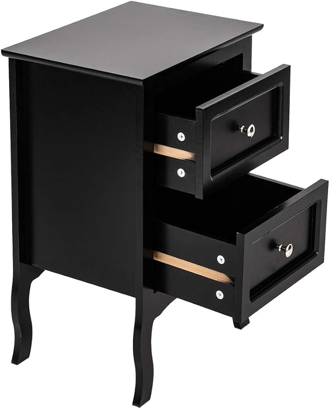Bonnlo Black Nightstand with 2 Drawers, Night Stands for Bedrooms, Small Bed Side Table/White Night Stand with Drawers for Small Spaces, College Dorm, Kids’ Room, Living Room, French, 16W x 12D x 24H