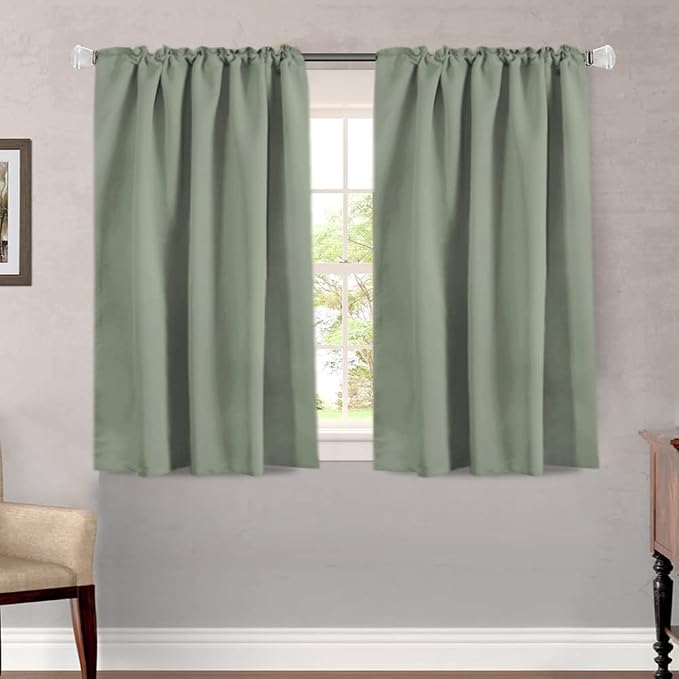 H.VERSAILTEX Blackout Curtains Thermal Insulated Window Treatment Panels Room Darkening Blackout Drapes for Living Room Back Tab/Rod Pocket Bedroom Draperies, 52 x 45 Inch, Light Sage, 2 Panels