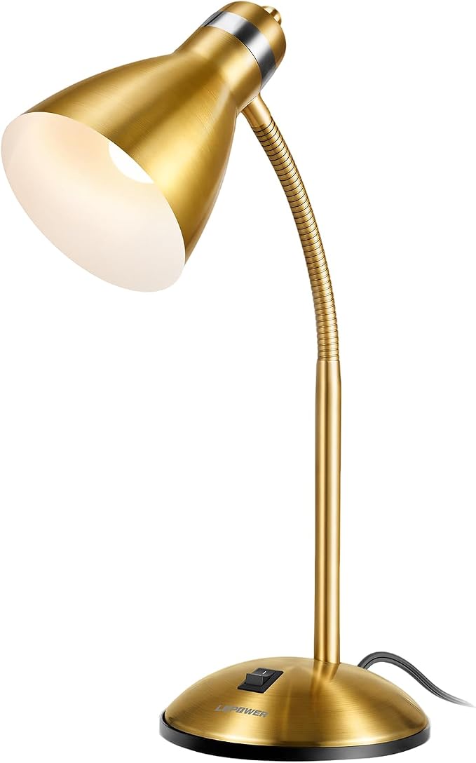 LEPOWER Metal Desk Lamp, Adjustable GooseNeck Reading Light for Bedroom | Compact & Sturdy, Space-Saving for Bedside & Dorm, E26 Table Lamp, Eye-Caring, Ldeal for Study, Office, Back to School