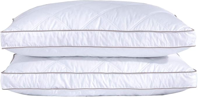 puredown® Goose Feathers and Down Pillow for Sleeping Hotel Collection Bed Pillows, Gusseted, Queen, Set of 2