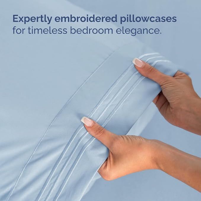 Flex Top Split Head King 4 Piece Sheet Set - Soft & Breathable - Light Blue | Cooling Bed Sheets Set, Hotel Luxury Bedding for Women & Men with Deep Pockets, Wrinkle Free & Fade Resistant, Oeko-Tex