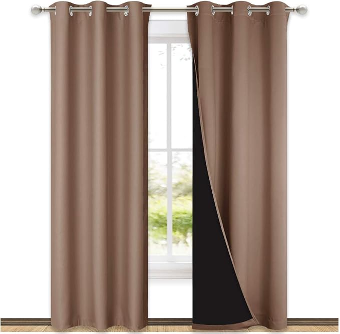 NICETOWN 100% Blackout Curtains Thermal, Noise Cancellation and Privacy Truly Blackout Curtains for Patio Door, Black Lined Blackout Drapes with Grommet Top, Cappuccino, 1 Pair, W42 x L84