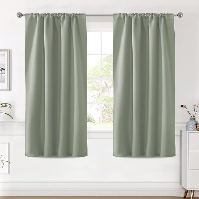 H.VERSAILTEX Blackout Curtains Thermal Insulated Window Treatment Panels Room Darkening Blackout Drapes for Living Room Back Tab/Rod Pocket Bedroom Draperies (2 Panels, Light Sage, 42 x 63 Inch)