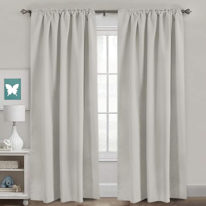 H.VERSAILTEX Back Tab Curtains 102 Inch Long for Living Room, Rod Pocket Room Darkening Thermal Insulated Blackout Curtains, 52 x 102 Inch, Ivory/Cream, 2 Panels