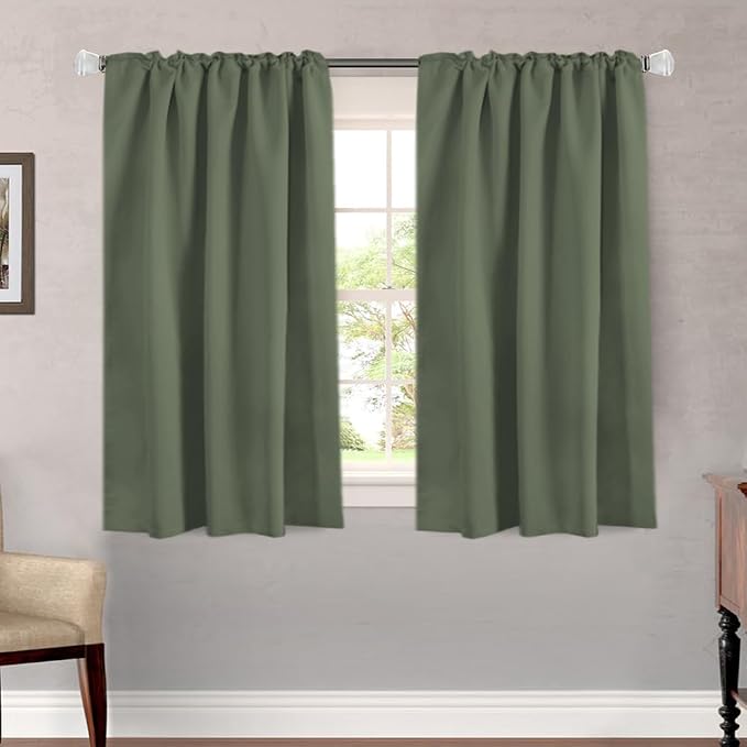 H.VERSAILTEX Blackout Curtains Thermal Insulated Window Treatment Panels Room Darkening Blackout Drapes for Living Room Back Tab/Rod Pocket Bedroom Draperies (2 Panels, Bronze Green, 52 x 54 Inch)