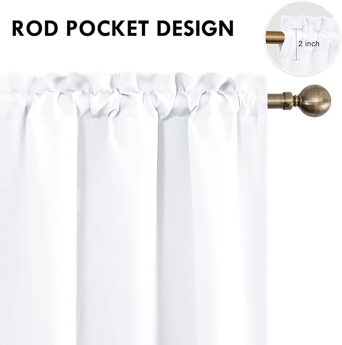 DWCN White Short Curtains 36 inches Long for Kitchen RV Bunk 2 Panels | Kitchen Curtains Over Sink, Thermal Insulated, Light Blocking, Rod Pocket Drapes for Small Window, Pure White