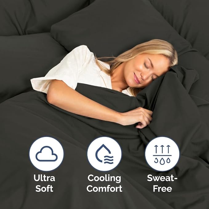 Queen Size 4 Piece Sheet Set - Comfy Breathable & Cooling Sheets - Charcoal | Hotel Luxury Bed Sheets for Women & Men, Deep Pockets, Easy-Fit, Extra Soft and Wrinkle Free Sheets, Oeko-Tex Bed Sheet Set