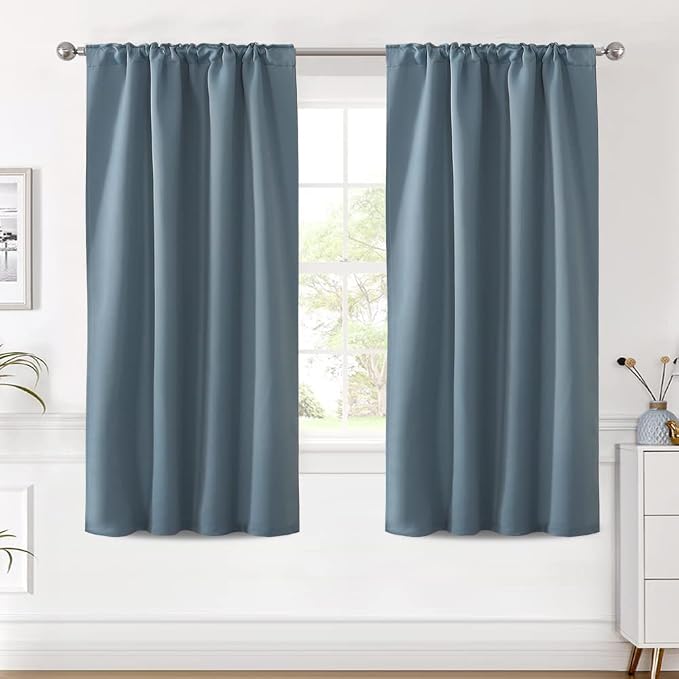 H.VERSAILTEX Blackout Curtains Thermal Insulated Window Treatment Panels Room Darkening Blackout Drapes for Living Room Back Tab/Rod Pocket Bedroom Draperies (2 Panels, Stone Blue, 42 x 63 Inch)