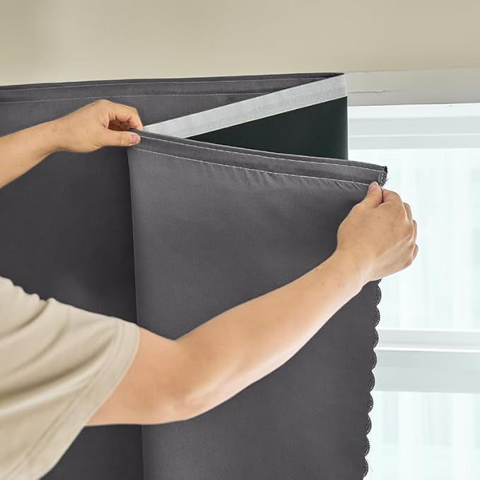 AJAZZ Self Adhesive Curtains 100% Blackout Shades Window Cover Sticky Curtain Portable Easy Open Black Out Curtains for Bedroom Living Room No Drilling (Dark Grey, 59" W x 96" L 1 Panel)