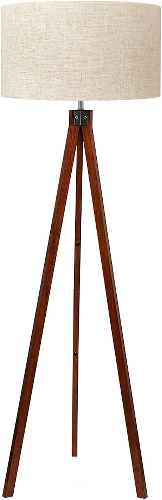 LEPOWER Tripod Floor Lamp Mid Century Modern Standing Lamps for Living Room | Light-Diffusing Linen Shade, Premium Rubberwood Tripod with E26 Base, Adding Warmth to Bedroom, Office & Study Corner Brown