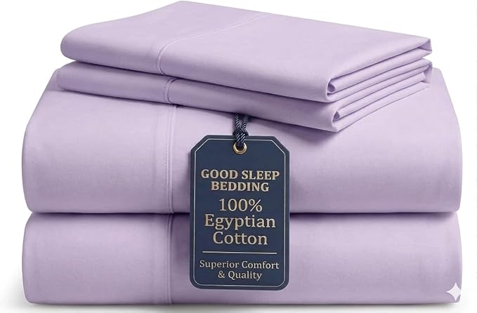 Good Sleep Bedding Cal King Sheet Set, 4 Piece, 100% Egyptian Cotton Sheets California King, Sateen Weave Bed Sheet, Ultra-Soft, 16" California King Sheets Deep Pockets - Lavender