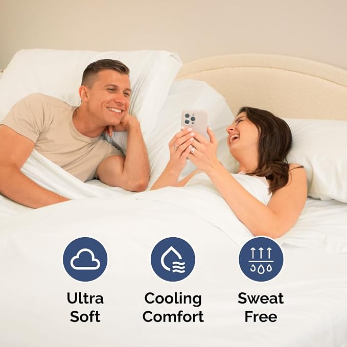 Flex Top Split Head King 4 Piece Sheet Set - Soft & Cooling - Antique White | Cooling Bed Sheets Set, Hotel Luxury Bedding for Women & Men with Deep Pockets, Wrinkle Free & Fade Resistant, Oeko-Tex