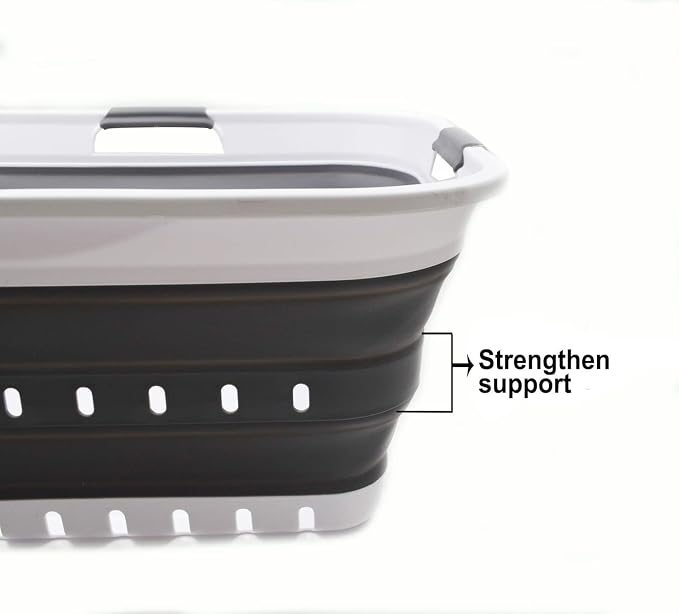 SAMMART 42L (11 gallon) Collapsible Plastic Laundry Basket - Foldable Pop Up Storage Container/Organizer - Space Saving Hamper/Basket (1, White/Dark Grey)