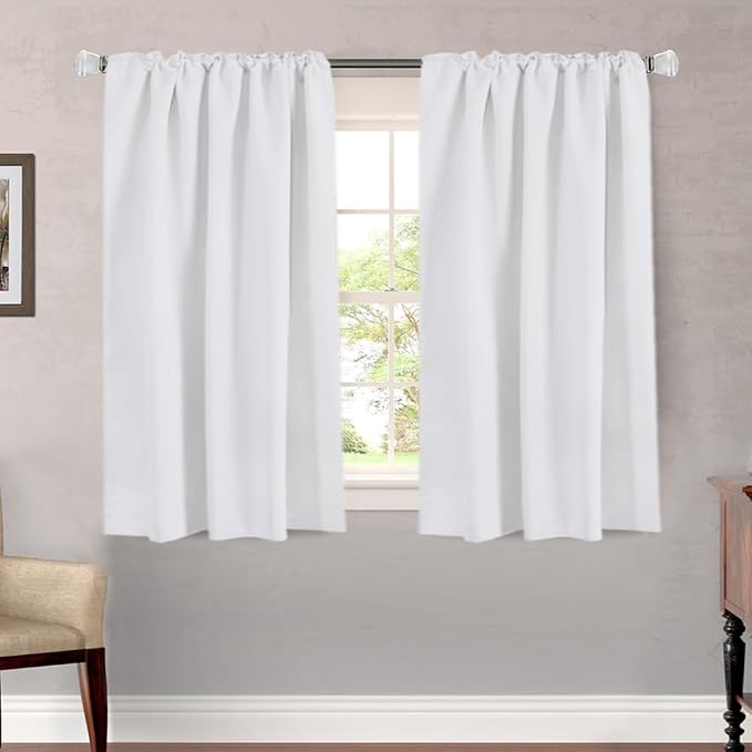 H.VERSAILTEX White Curtains Thermal Insulated Window Treatment Panels Room Darkening Privacy Assured Drapes for Living Room Back Tab/Rod Pocket Bedroom Draperies, 52 x 45 Inch, 2 Panels