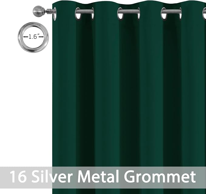 Yakamok Dark Green Room Darkening Curtains 84 inch Sliding Door Drapes | 1 Extra-wide Panel,W52xL84,Soft Triple-weave,Grommet,Blackout Thermal Insulated Drapes,Privacy,Light Reduction,Patio doors