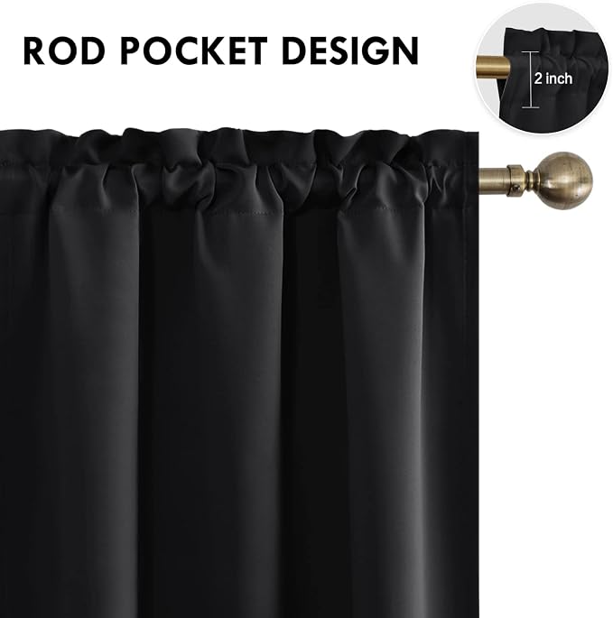 DWCN Blackout Curtains for Bedroom Living Room 42 x 63 Inch Long Black | 2 Panels Set, Room Darkening, Thermal Insulated, Light Blocking, Rod Pocket Drapes, Noise Reducing Window Treatments