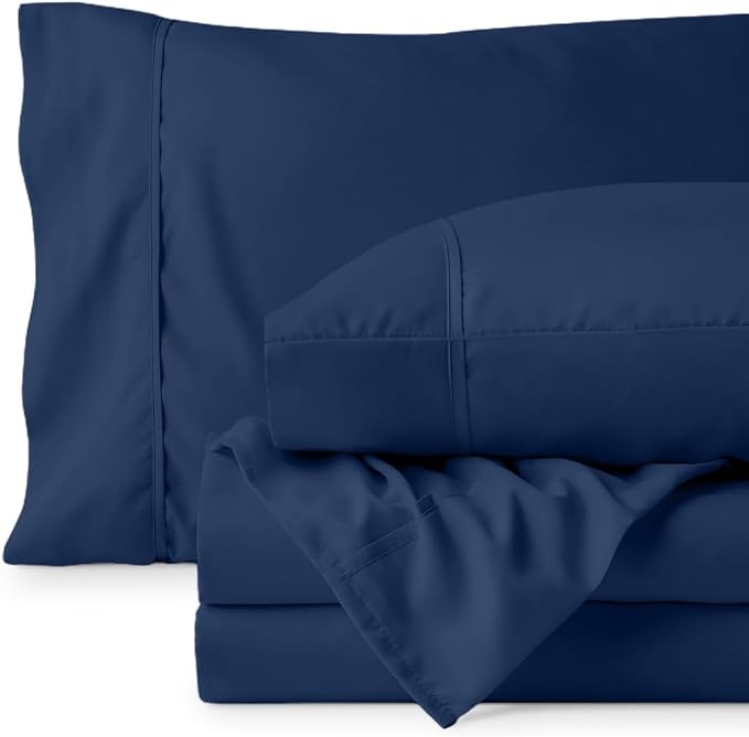 Bare Home Short Queen Sheet Set - 1800 Ultra-Soft (Queen Short, Dark Blue) | Deep Pockets 6 to 15 Inches, Breathable, Hypoallergenic, Hotel Luxury, Easy Fit, Soft, All-Season