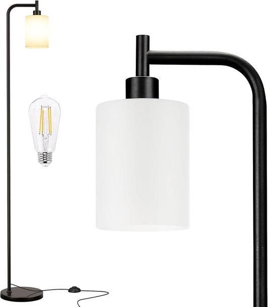 Ziisee Floor Lamps for Living Room - Standing Lamp with Frosted White Glass Shade, Modern Industrial Floor Lamp with LED Bulbs, Black Tall Lamp for Bedroom Office(Light Bulb Included)