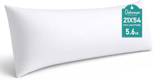 Oubonun Full Body Pillow for Side Sleeper, Adjustable White Long Bed Pillow | Generous Fill Firm Plush Support - Large Loft Insert for Pregnancy Contour, Breathable Sweat-Absorbing Skin-Friendly Cushion