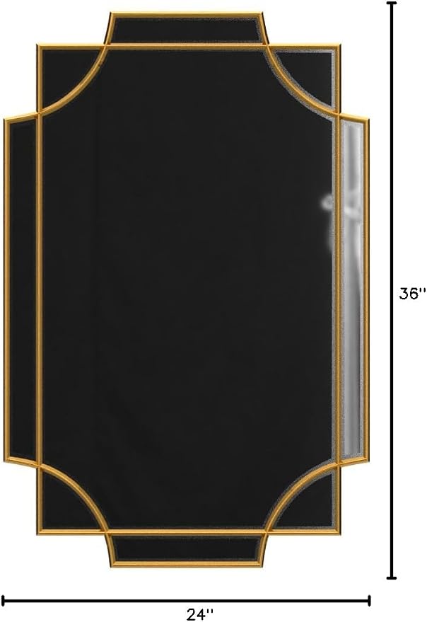 Kelly Miller 24"x36" Gold Foil Scalloped Edge Decorative Vanity Wall Mirror | Hand-Applied Gold Foil Finish. HD Mirror With French Cleat. Elegant Beveled Wall Mirror Decor For Bathroom Bedroom Entryway.