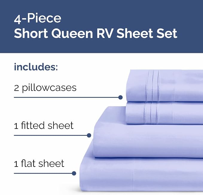 Short Queen Size 4 Piece Bed Sheet Set - RV Short Queen Sheets - Lavender | Ultra-Soft, Breathable & Cooling Bed Sheets Set with Deep Pockets, Hotel Luxury Bedding for Women & Men, Wrinkle & Fade Free