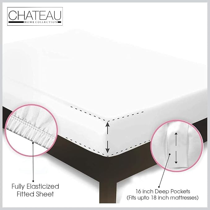 Twin XL 100% Cotton Sheets, 800 TC 3Piece Sheet & Pillowcase Sets- Ivory | Fully elasticized 15" Deep Pocket Sheets, Soft Sateen Weave Machine Washable, Naturally Cool & Breathable, OEKO TEX Certified