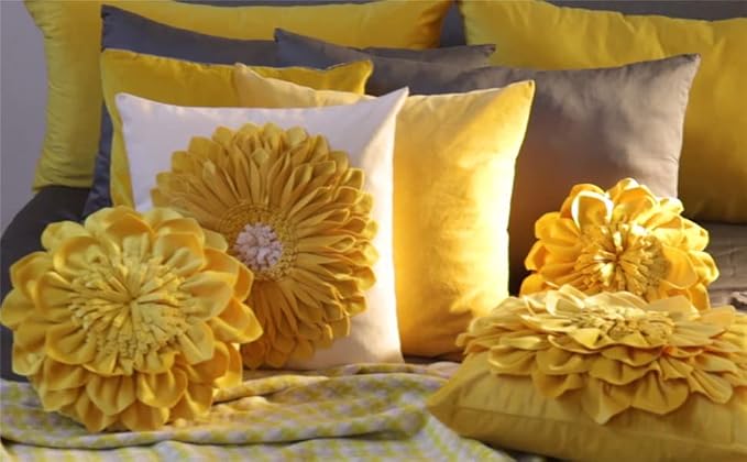 OiseauVoler Decorative 3D Sunflower Throw Pillow Covers 18x18 Inch Yellow | Handmade Pillowcases Cushion Covers for Bed Living Room Farmhouse Decor
