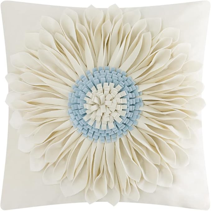 OiseauVoler Decorative 3D Flower Throw Pillow Covers Handmade Cushion Cover Cases for Couch Bed Living Room Farmhouse Home Decor 18 x 18 Inch Beige