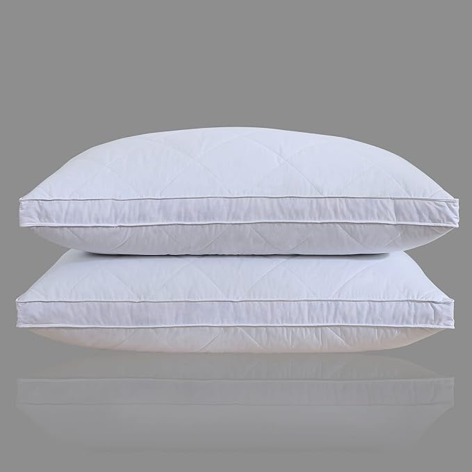 Three Geese Pack of 2 White Goose Feather Polyester Bed Pillows Queen/Standard Size- Soft 600 Thread Count 100% Cotton, Medium Firm,Soft Support Surround Fill Polyester,White Solid