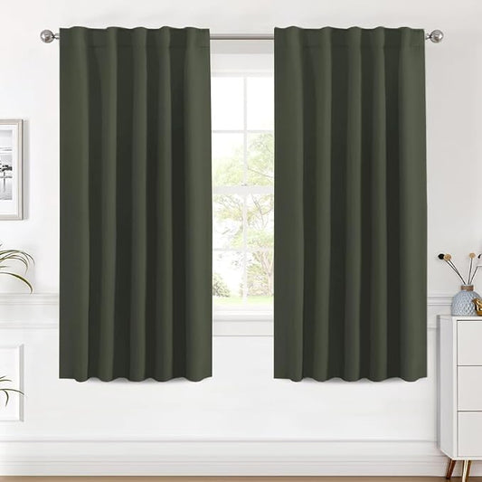 H.VERSAILTEX Blackout Curtains Thermal Insulated Window Treatment Panels Room Darkening Blackout Drapes for Living Room Back Tab/Rod Pocket Bedroom Draperies (2 Panels, Olive, 42 x 63 Inch)