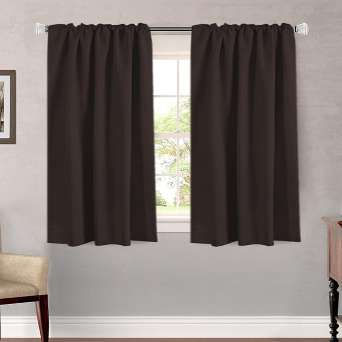 H.VERSAILTEX Blackout Curtains Thermal Insulated Window Treatment Panels Room Darkening Blackout Drapes for Living Room Back Tab/Rod Pocket Bedroom Draperies, 52 x 54 Inch, Chocolate Brown, 2 Panels