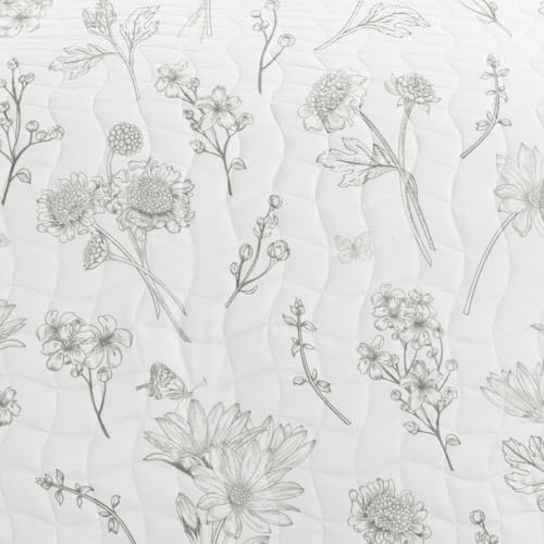 Merit Linens 3 Piece Quilt Set - Super Soft - Lightweight - All Season Quilted Coverlet - Floral Patterns - King/Cal-King Light Gray