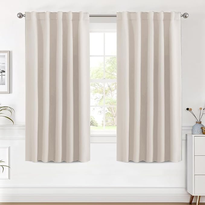 H.VERSAILTEX Blackout Curtains Thermal Insulated Window Treatment Panels Room Darkening Blackout Drapes for Living Room Back Tab/Rod Pocket Bedroom Draperies (2 Panels, Natural, 42 x 63 Inch)