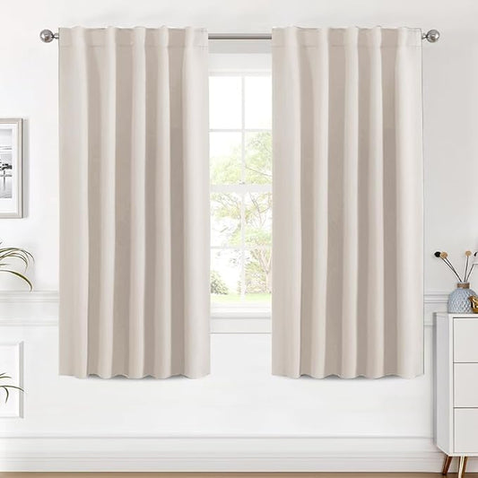 H.VERSAILTEX Blackout Curtains Thermal Insulated Window Treatment Panels Room Darkening Blackout Drapes for Living Room Back Tab/Rod Pocket Bedroom Draperies (2 Panels, Natural, 42 x 63 Inch)