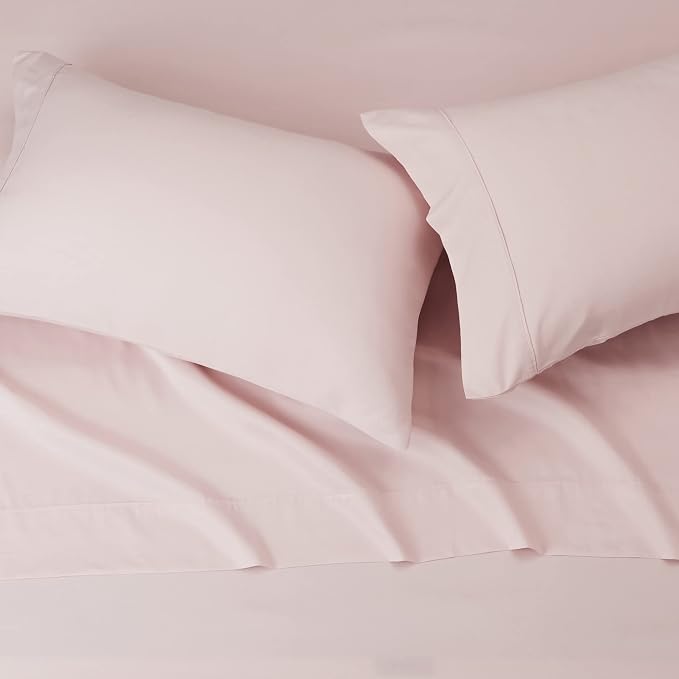 Amazon Basics Breathable Lightweight Wrinkle Resistant Microfiber 4-Piece Bed Sheet Set with 14-Inch Deep Pockets, Luxury Bedding, Queen, Blush Pink