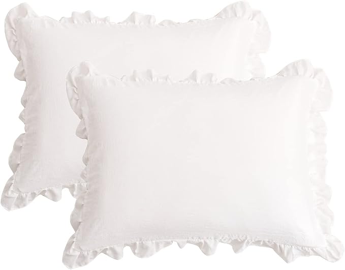 Merryword White Pillowcases, Cute Pillowcases, Offwhite Standard Pillowshams Set of 2, Solid Ruffled Fringe Pillowcases, White Shabby Chic Pillowcases 2 Pack (Queen (20''x30''),White)