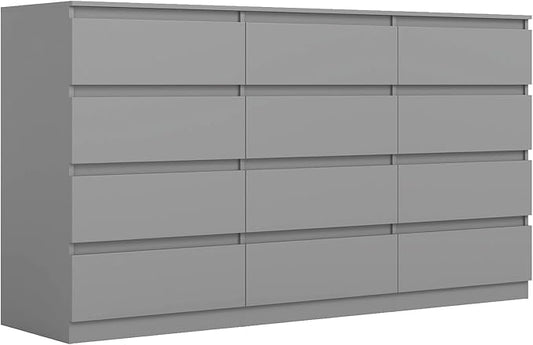 Vibe & Dine 12 Drawer Dresser, 59.1" Large Dresser for Bedroom Free Handle, Modern Wooden Chest of Drawers with Wide Storage for Living Room, Grey