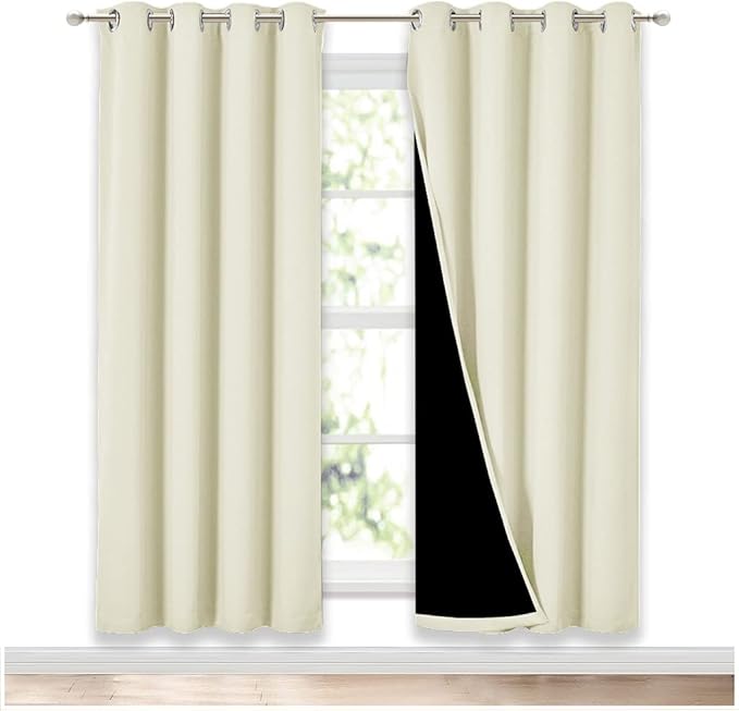 NICETOWN Beige Blackout Curtains for Living Room 52" w x 72" L 2 Panels | Completely Shaded Draperies Ring Top Drapes Black Lined Insulated Window Treatment, Privacy Protection Noise Reducing Decor