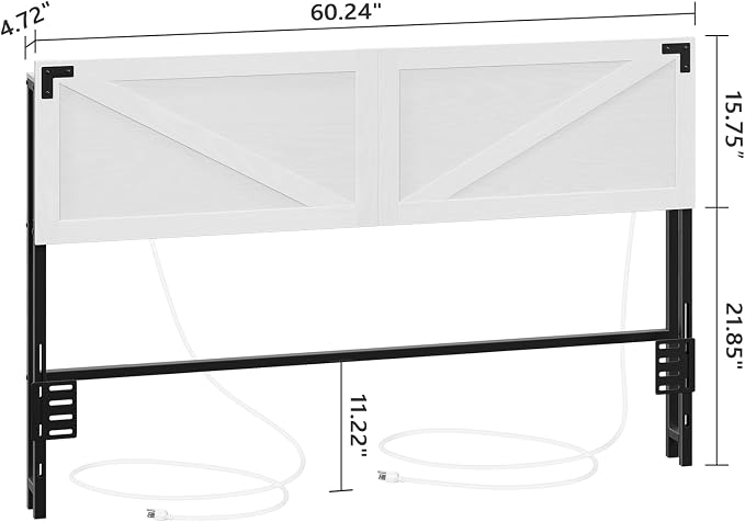 MAHANCRIS Queen Headboard with Charging Station, LED Light and Storage | Farmhouse Wooden Bed Head with Bed Frame Adapter LED Adjustable Brightness and Color Modes Easy Assembly White