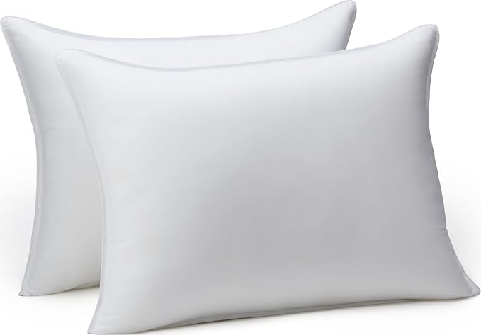 Amazon Basics Down Alternative Pillows for Stomach and Back Sleepers, Soft Density, Standard Size 26" x 20", White, 2-Pack