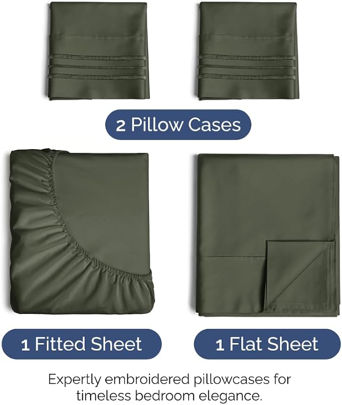 King Size 4 Piece Sheet Set - Ultra Soft & Cooling Sheets - Dark Olive Grey | Fits 8 Inch to 16 inch Mattress, Wrinkle Free & Fade Resistant with Deep Pockets, Breathable, Comfy Hotel Luxury Bedding