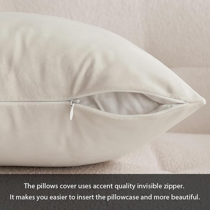 MIULEE Velvet Throw Pillow Covers 18x18 Inch Pack of 2 Cream White | Soft Solid Decorative Pillow Covers, Modern Luxury Home Decor, for Couch Chair Sofa Bedroom Livingroom