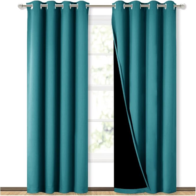 NICETOWN Peacock Teal Blackout Curtains for Baby Room 52" x 84" 2 Panels | 100% Room Darkening Energy Smart Noise Blocking Drapes for Guest Room Bedroom, Thermal Insulated Lined Window Dressing Decor