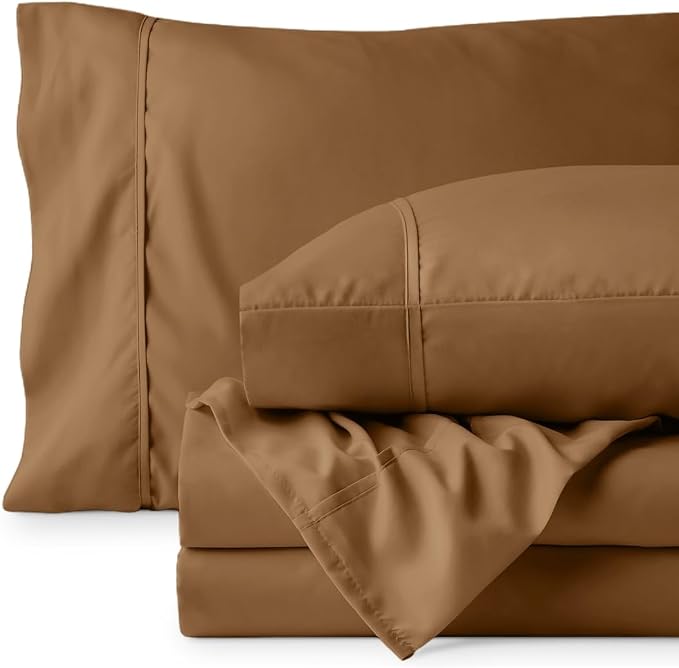 Bare Home Queen Sheet Set - 1800 Ultra-Soft (Queen, Caramel) | Deep Pockets 6 to 15 Inches, Breathable, Hypoallergenic, Hotel Luxury, Easy Fit, Soft, All-Season