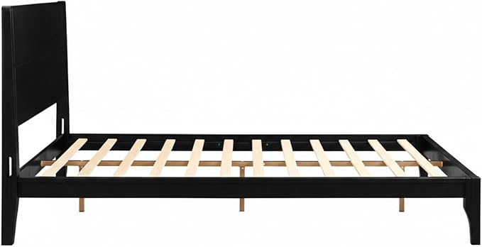 Merax Full Size Bamboo Platform Bed Frame with Tall Headboard, Black | Mid-Century Modern Solid Bedframe Full-Size, Wood Slat Support, No Box Spring Needed, Easy Assembly, Noise Free