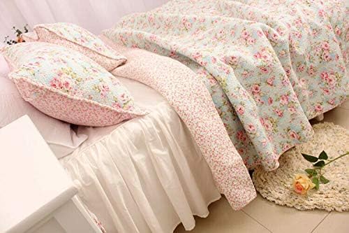 3 PCS Country Cottage Floral Bedspread Quilt Coverlet Patchwork 100% Cotton Light Blue Queen Size