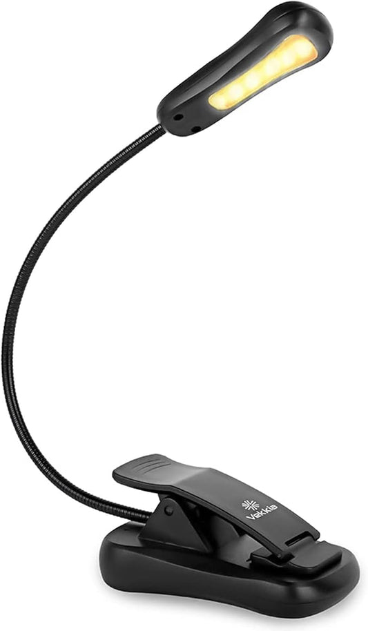 Vekkia 3000K Warm LED Rechargeable Book Light | Easy for Eyes/Clip on Reading Lights for Books in Bed, Car & Travel, Lightweight Slim 2.1 oz/Great for Readers