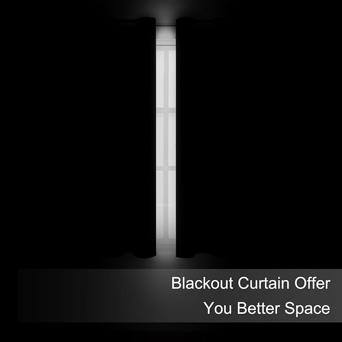 Blackout Curtains 66 x 72 Inch Long Black Curtains Set of 2 Panels Room Darkening Curtains for Bedroom and Living Room