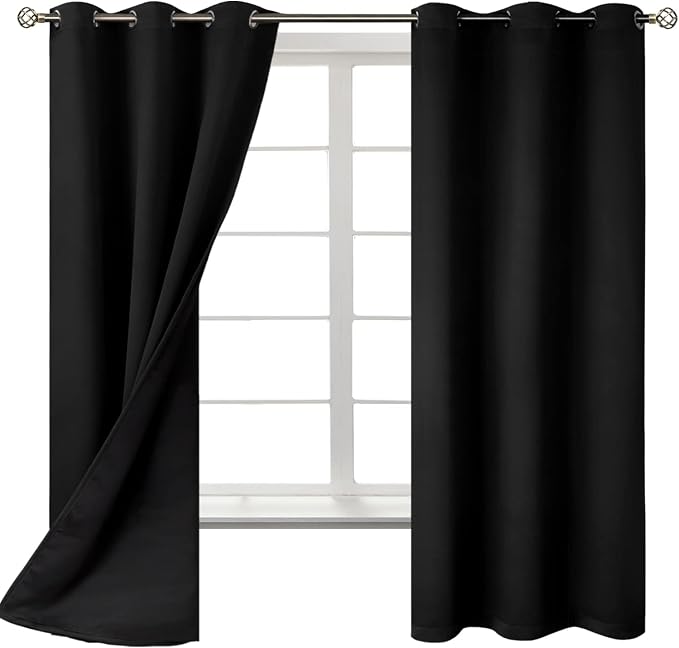 BGment Black Blackout Curtains for Bedroom - Black Out Curtains 63 Inch Long Thermal Insulated Grommet Total Room Darkening Window Drapes for Living Room, 2 Panels, 42 x 63 Inch
